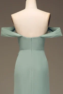 Sábio empoeirado fora da bainha de ombro Chiffon plissado longo vestido de dama de honra