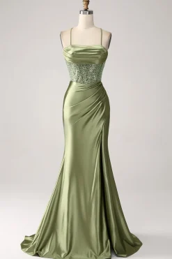 Sábio Sereia Capuz Decote Lantejoulas Long Prom Dress Com Fenda
