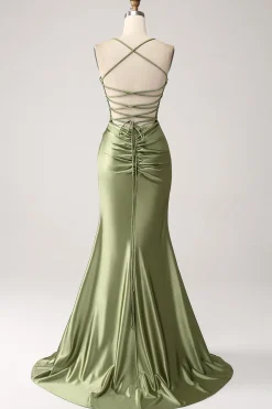 Sábio Sereia Capuz Decote Lantejoulas Long Prom Dress Com Fenda