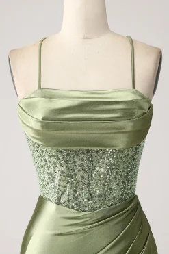 Sábio Sereia Capuz Decote Lantejoulas Long Prom Dress Com Fenda