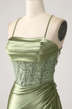 Sábio Sereia Capuz Decote Lantejoulas Long Prom Dress Com Fenda