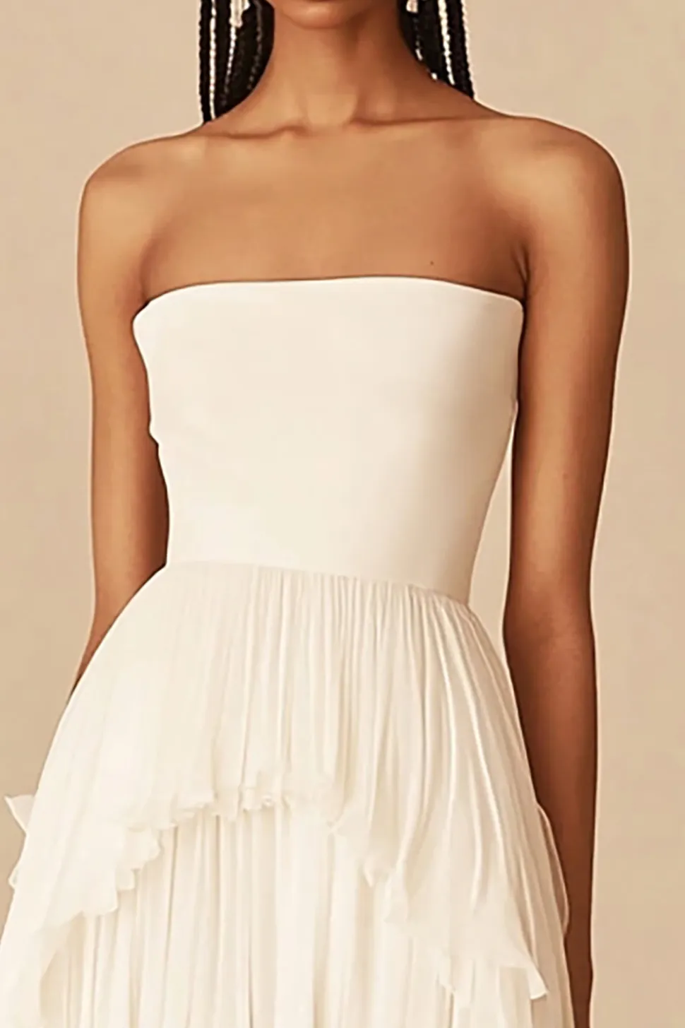 Sem Alças Assimétrico Chiffon Babado Curto/Mini Vestidinho Branco