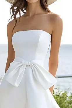 Sem Alças Assimétrico Linha-A Vestidinho Branco com Arco