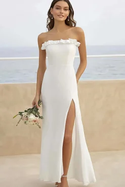 Sem Alças Branco Chiffon Bainha Longos Vestidos de Noiva