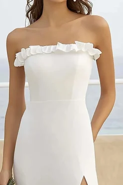 Sem Alças Branco Chiffon Bainha Longos Vestidos de Noiva