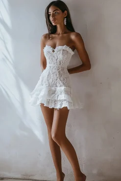 Sem Alças Renda Linha-A Mini Vestidinho Branco