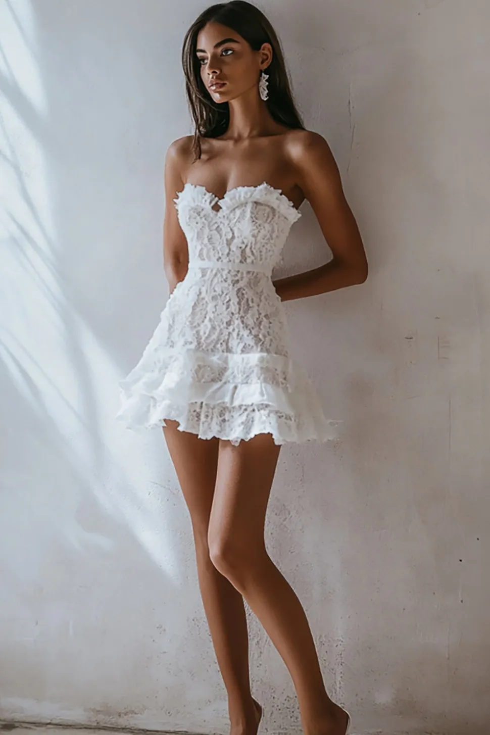 Sem Alças Renda Linha-A Mini Vestidinho Branco