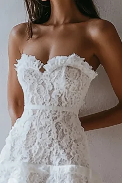 Sem Alças Renda Linha-A Mini Vestidinho Branco