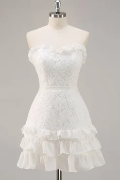 Sem Alças Renda Linha-A Mini Vestidinho Branco