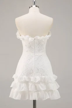 Sem Alças Renda Linha-A Mini Vestidinho Branco