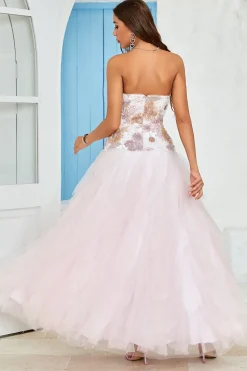 Sem Cintas A Line Rosa Tule Vestido de Baile Com Apliques