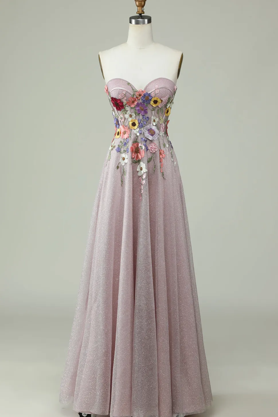 Sem Cintas Vestido de Baile A Line Flores 3D