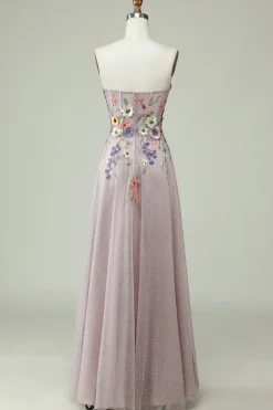 Sem Cintas Vestido de Baile A Line Flores 3D