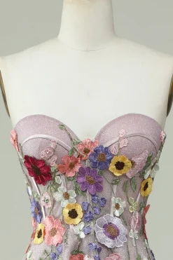 Sem Cintas Vestido de Baile A Line Flores 3D