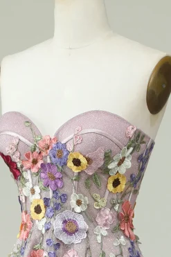 Sem Cintas Vestido de Baile A Line Flores 3D