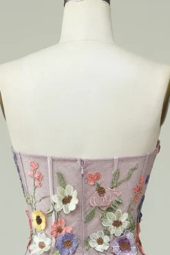 Sem Cintas Vestido de Baile A Line Flores 3D