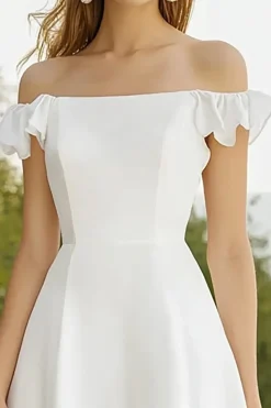 Sem Ombros Cetim Plissado Linha-A Mini Vestidinho Branco