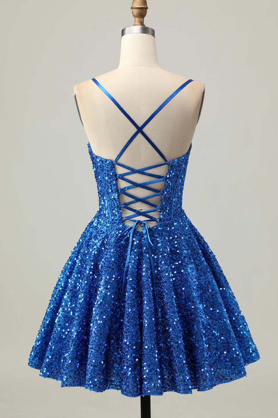 Sequins Azul Escuro Uma Linha Short Corset Homecoming Dress