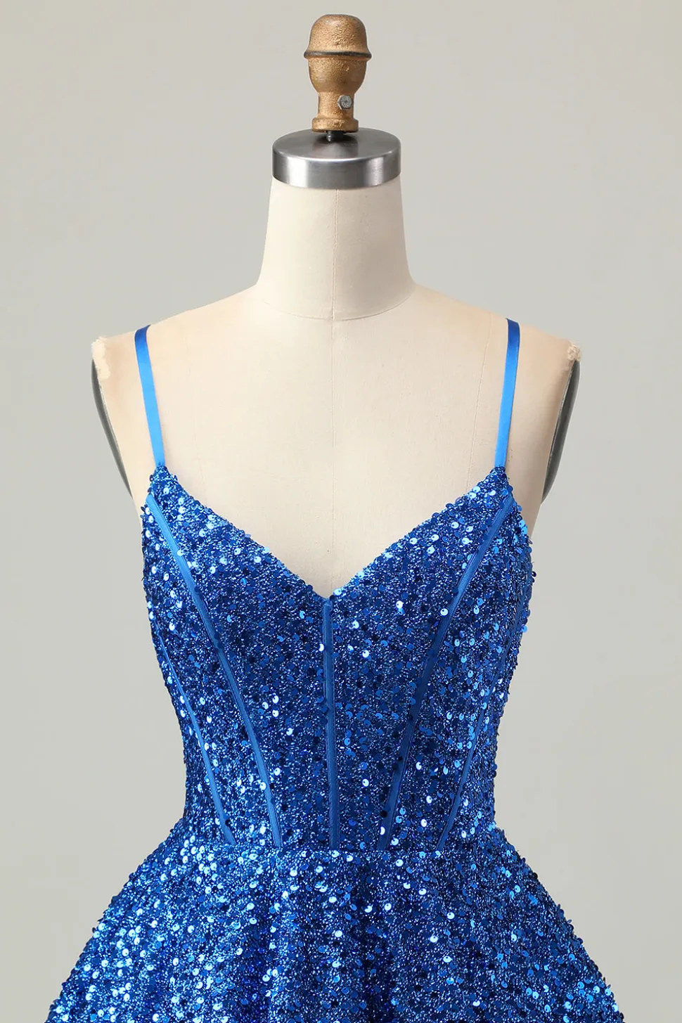Sequins Azul Escuro Uma Linha Short Corset Homecoming Dress