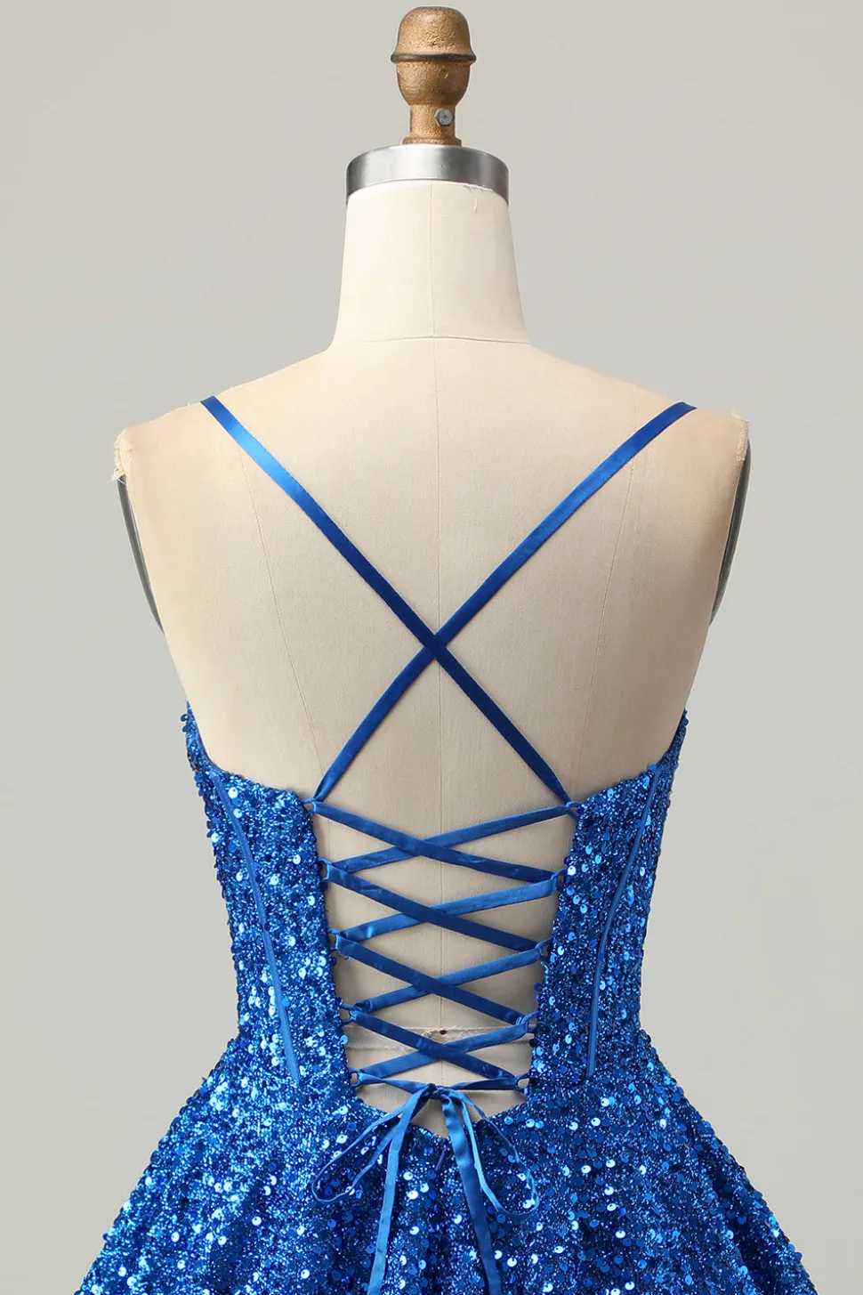 Sequins Azul Escuro Uma Linha Short Corset Homecoming Dress