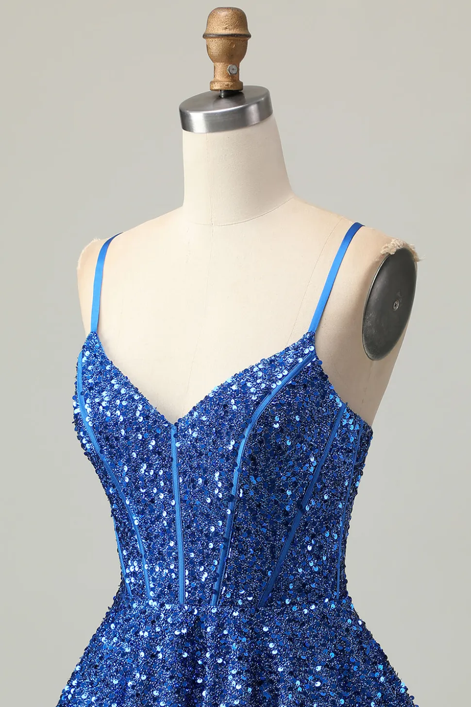 Sequins Azul Escuro Uma Linha Short Corset Homecoming Dress