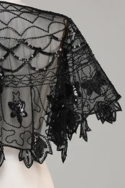 Sequins Black Glitter Cabo dos anos 1920 com Missangas
