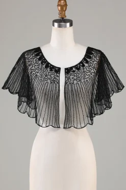 Sequins Black Glitter Cabo dos anos 1920 com frisado