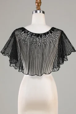 Sequins Black Glitter Cabo dos anos 1920 com frisado