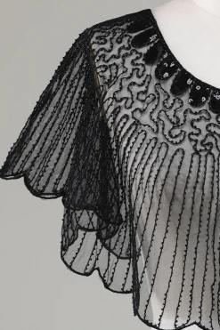 Sequins Black Glitter Cabo dos anos 1920 com frisado