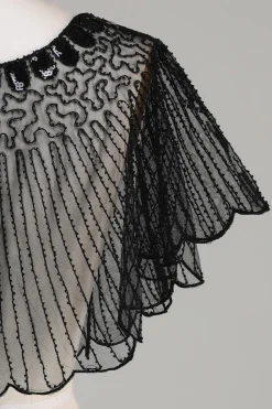 Sequins Black Glitter Cabo dos anos 1920 com frisado