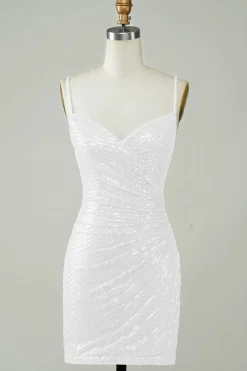 Sequins Bodycon Vestido Branco Pequeno