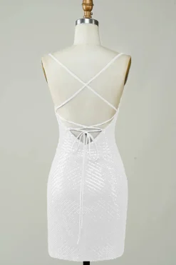 Sequins Bodycon Vestido Branco Pequeno