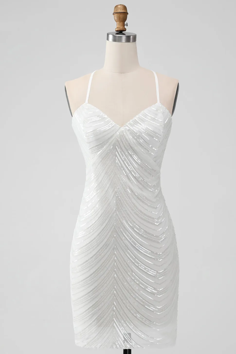 Sequins Branco Bodycon Vestido Curto Homecoming com Criss Cross Back