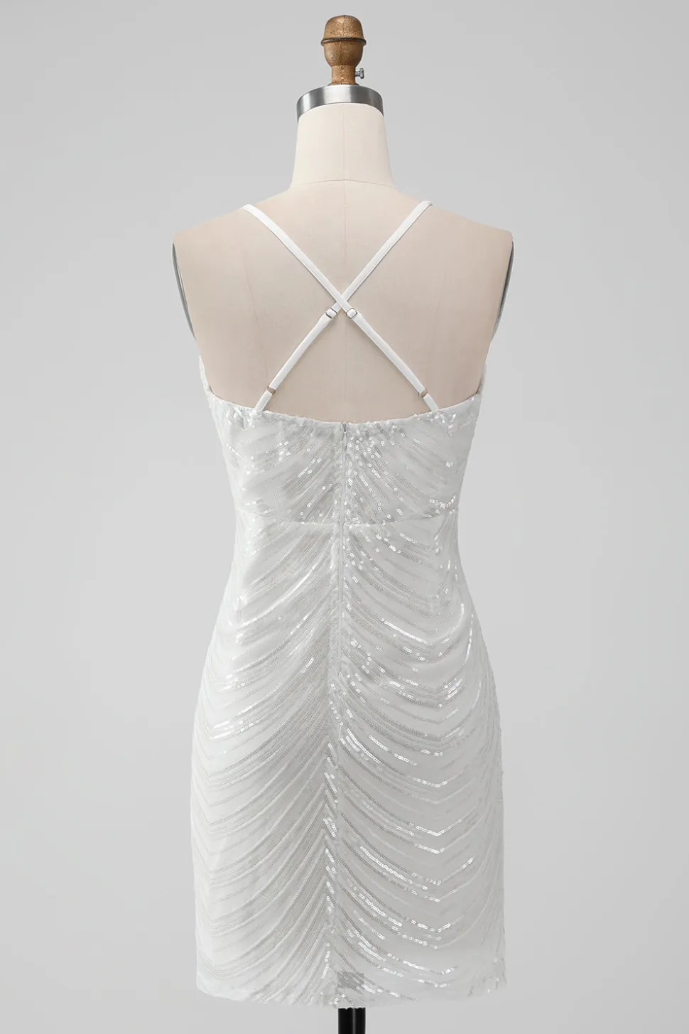 Sequins Branco Bodycon Vestido Curto Homecoming com Criss Cross Back