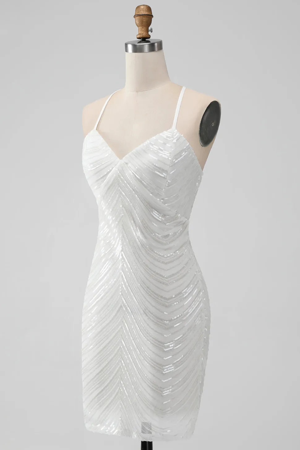 Sequins Branco Bodycon Vestido Curto Homecoming com Criss Cross Back