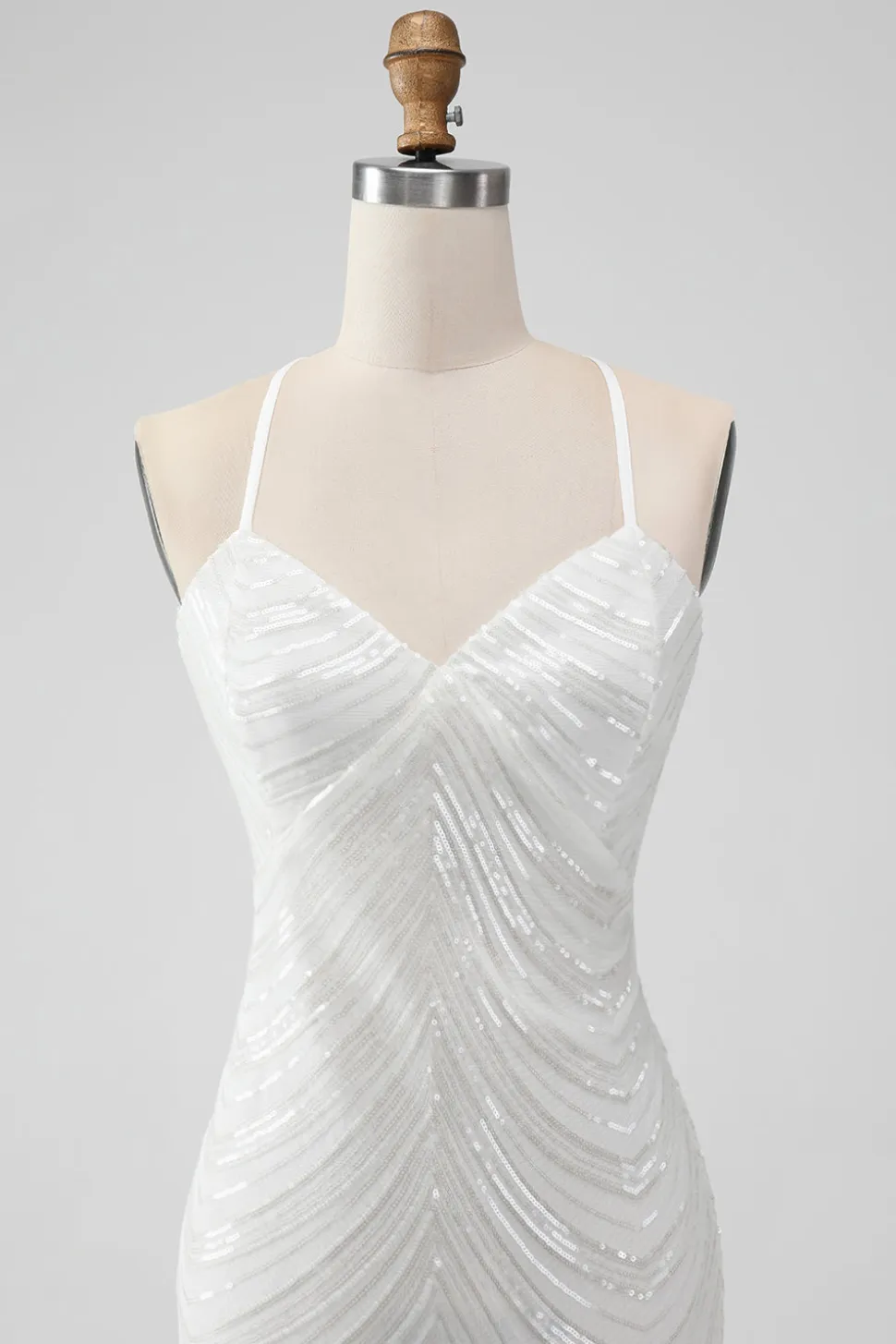 Sequins Branco Bodycon Vestido Curto Homecoming com Criss Cross Back