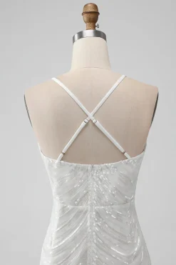 Sequins Branco Bodycon Vestido Curto Homecoming com Criss Cross Back