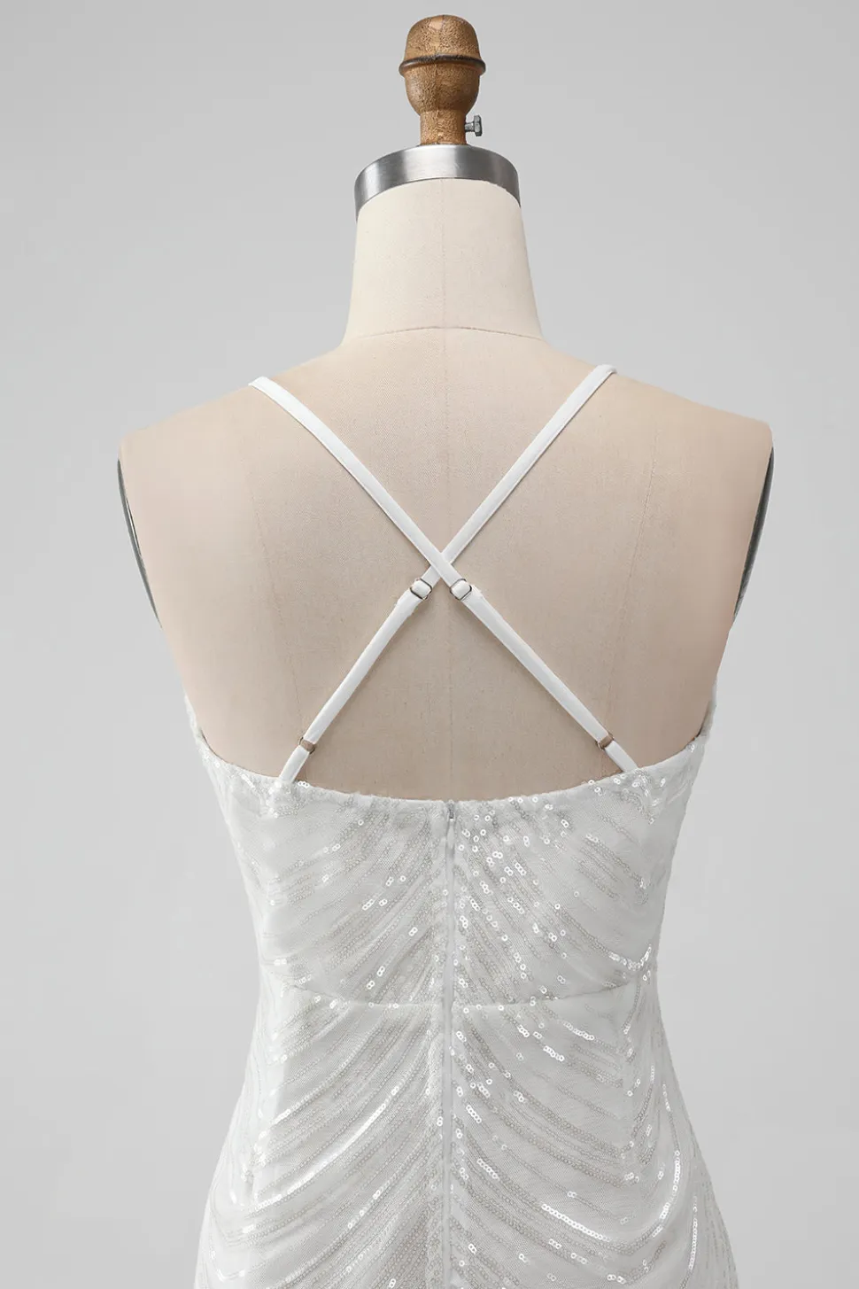 Sequins Branco Bodycon Vestido Curto Homecoming com Criss Cross Back
