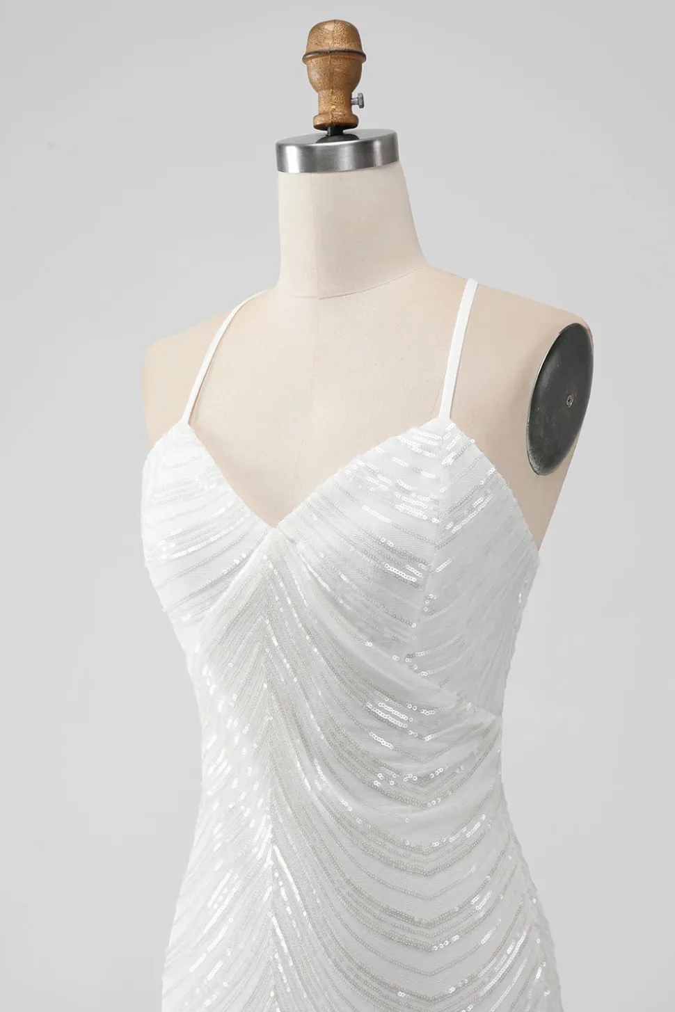 Sequins Branco Bodycon Vestido Curto Homecoming com Criss Cross Back