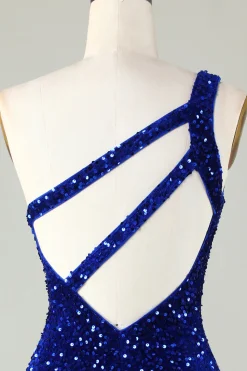 Sequins One-Shoulder Laranja Tight Beading Vestido Curto Homecoming