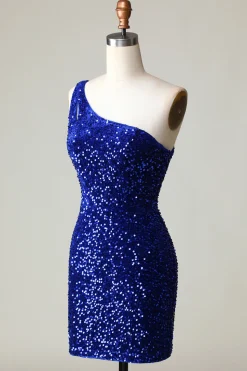 Sequins One-Shoulder Laranja Tight Beading Vestido Curto Homecoming