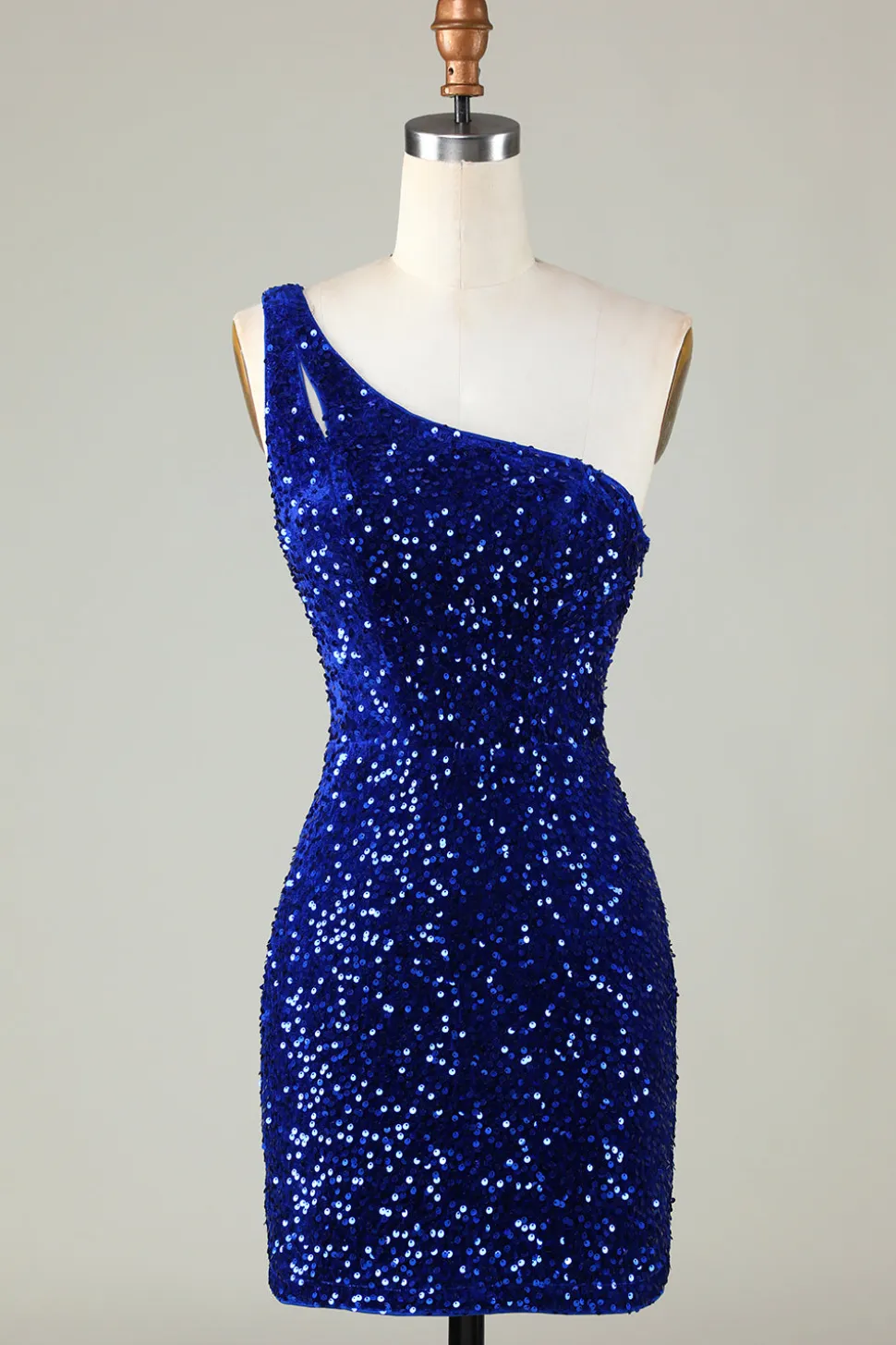 Sequins One-Shoulder Royal Blue Tight Beading Vestido Curto Homecoming