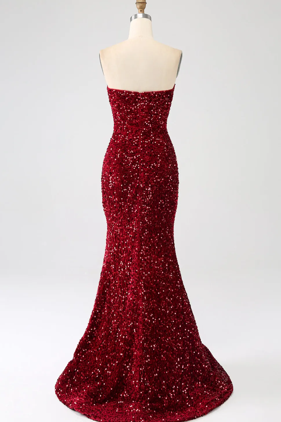 Sequins sem alças vermelhas longo vestido de baile de formatura sereia com fenda