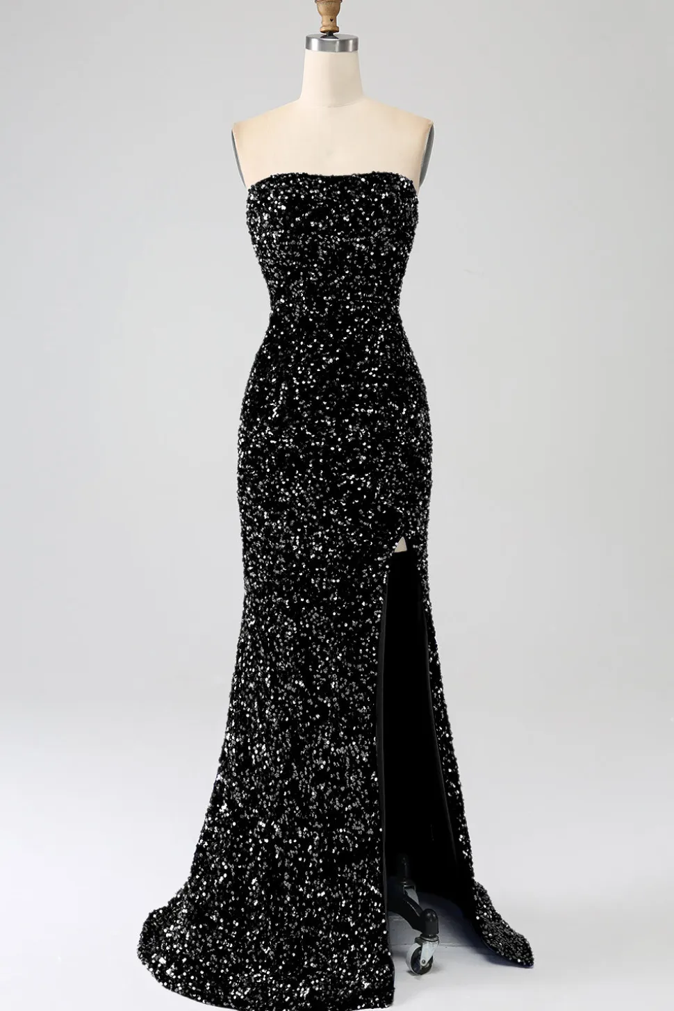 Sequins sem alças vermelhas longo vestido de baile de formatura sereia com fenda