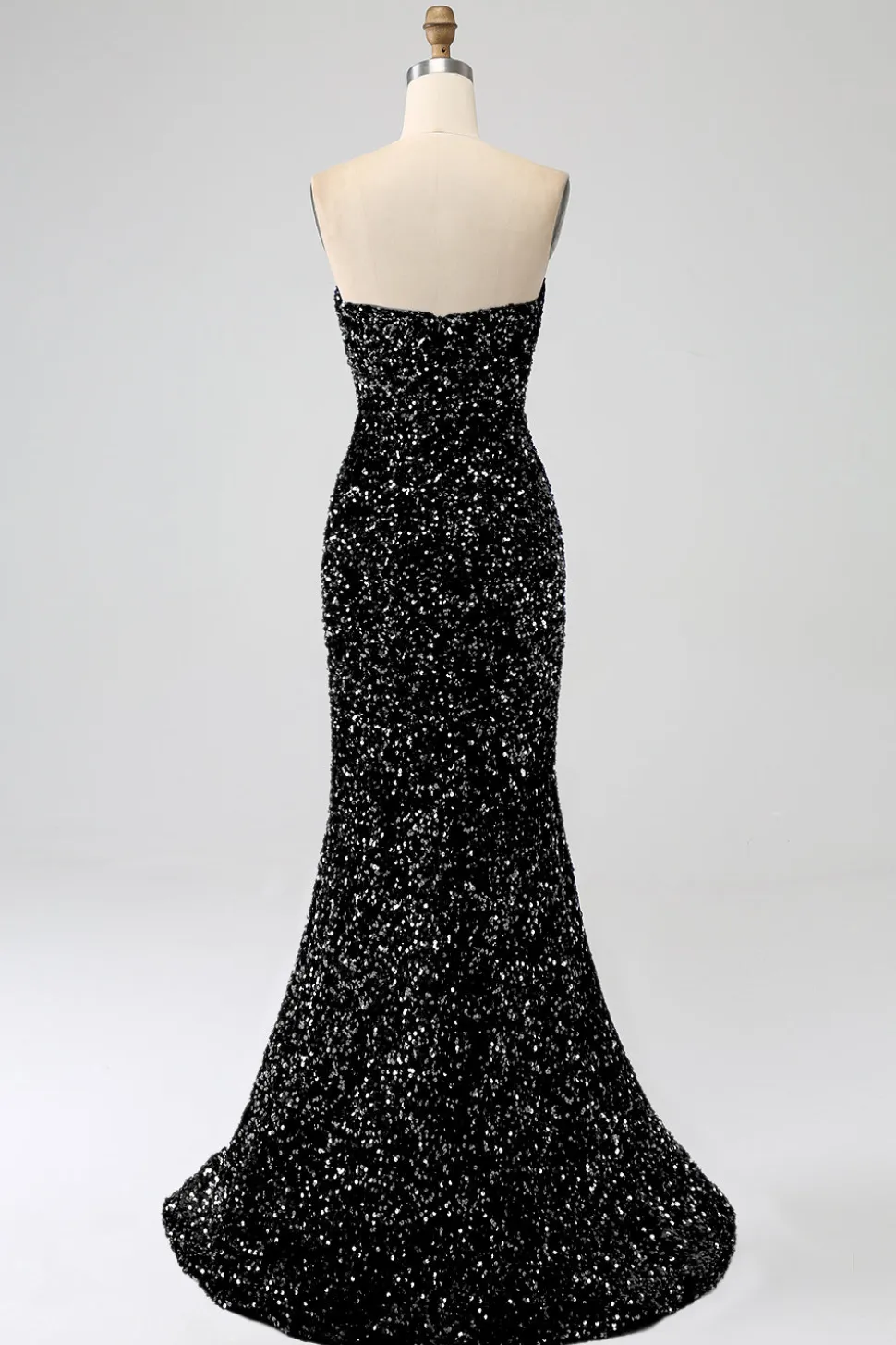 Sequins sem alças vermelhas longo vestido de baile de formatura sereia com fenda