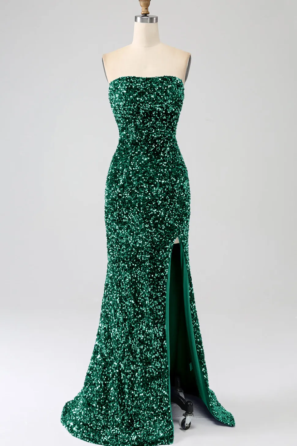 Sequins sem alças vermelhas longo vestido de baile de formatura sereia com fenda