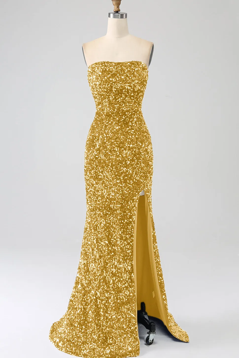 Sequins sem alças vermelhas longo vestido de baile de formatura sereia com fenda