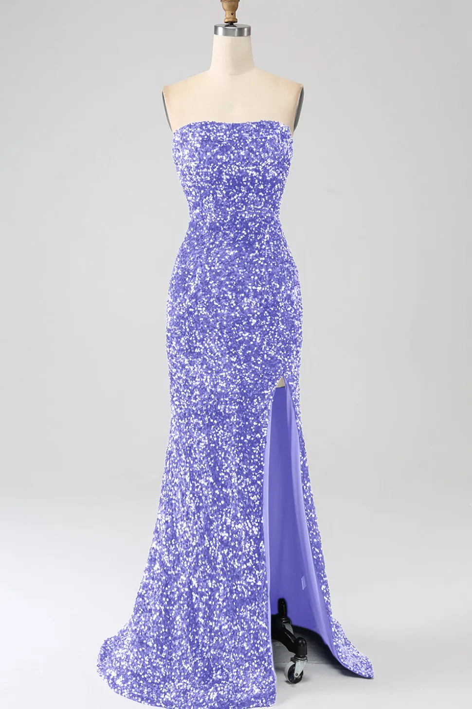 Sequins sem alças vermelhas longo vestido de baile de formatura sereia com fenda
