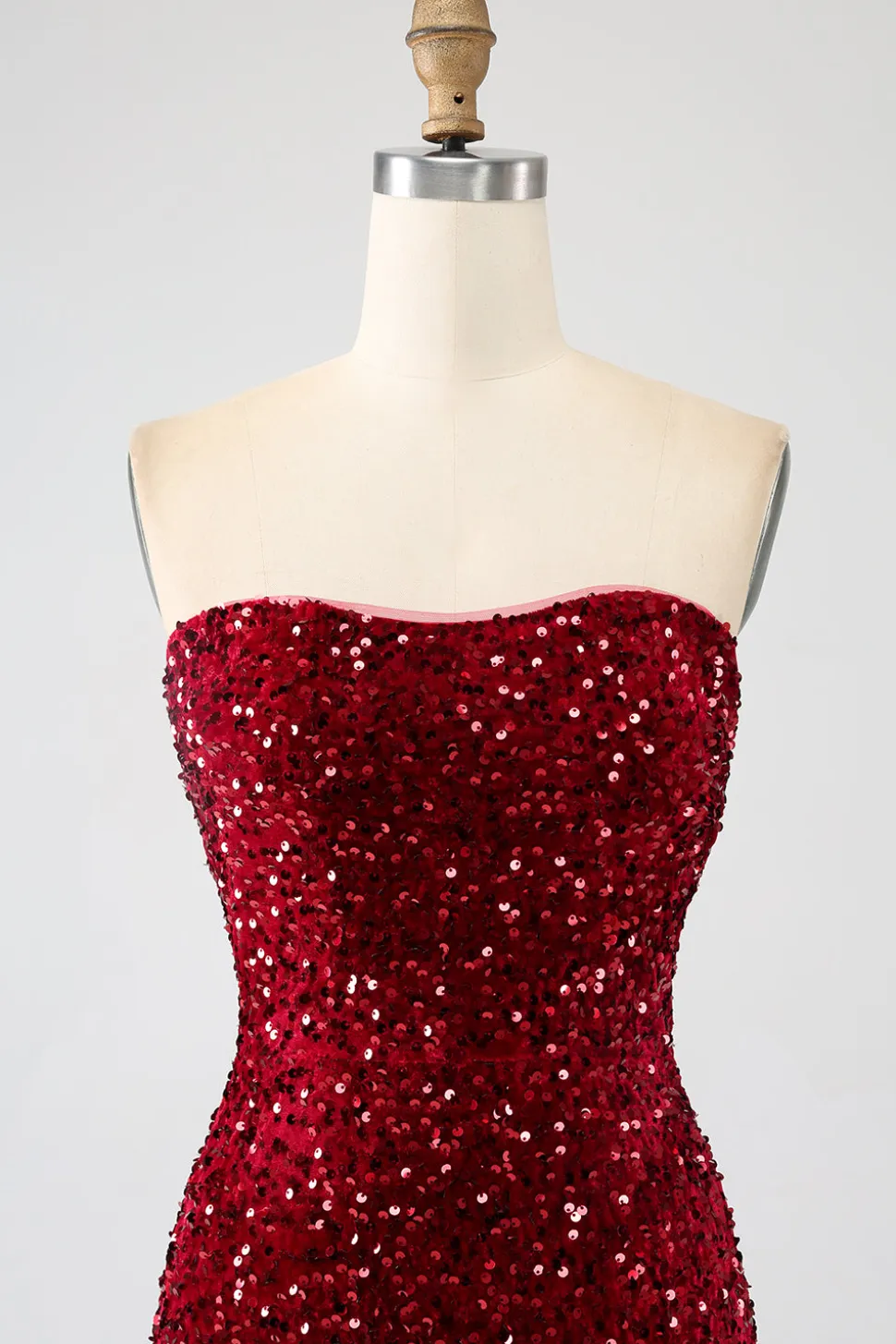 Sequins sem alças vermelhas longo vestido de baile de formatura sereia com fenda