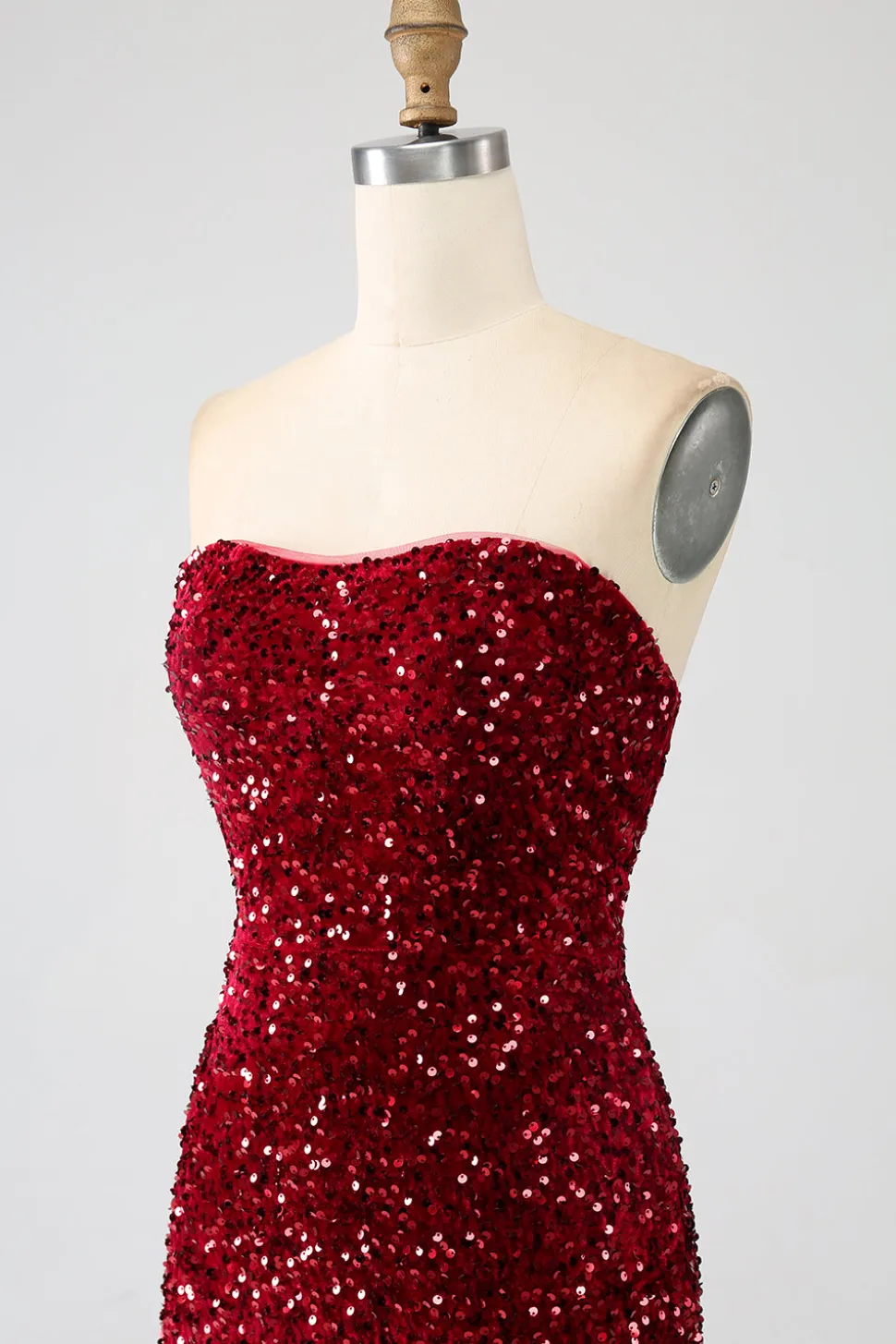 Sequins sem alças vermelhas longo vestido de baile de formatura sereia com fenda